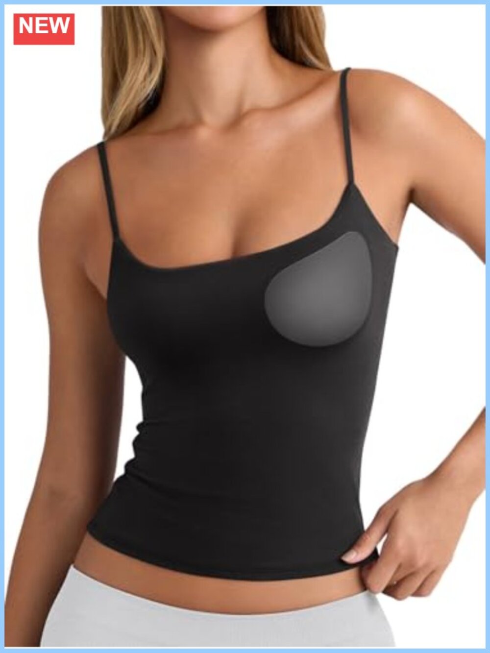 Women's Built-In Bra Tank Top Backless Removable Pads Double Lined Spaghetti